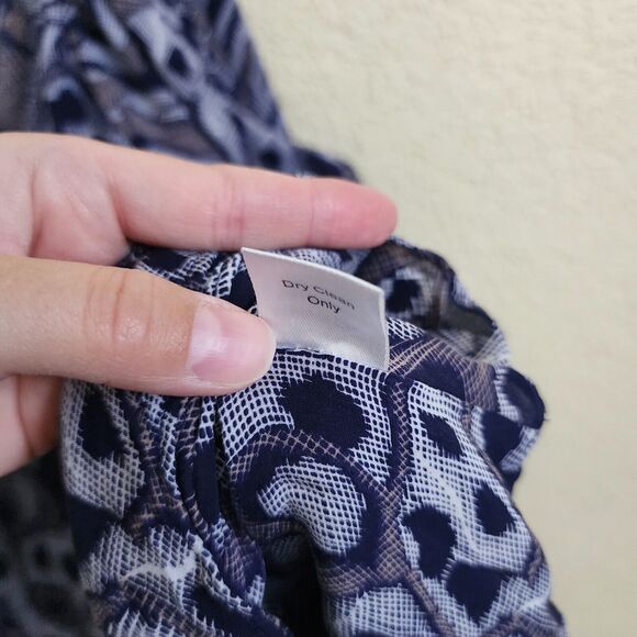 PARKER Mini Dress Cold Shoulder 100% Silk Ruffle Flared Sleeve Abstract Art Blue - Picture 7 of 10